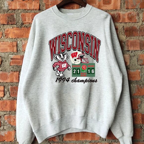 Vintage 1994 Wisconsin Badgers Rose Bowl Sweatshirt Wisconsin Badgers Shirts - Picture 2 of 2